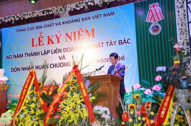 Đ/c Đỗ Cảnh Dương, Tổng Cục trưởng Tổng cục ĐC&KS Việt Nam phát biểu tại buổi Lễ