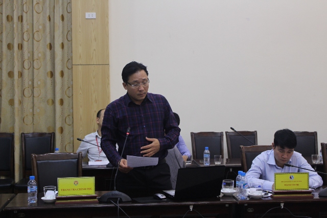 Ông Nguyễn Quốc Văn - Phó Vụ trưởng Vụ Pháp chế, Thanh tra Chính phủ phát biểu tại hội nghị
